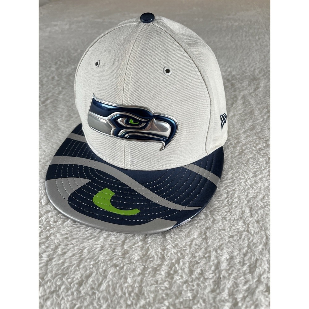 RARE‎ New Era 59Fifty Seattle Seahawks NFL White Fitted Hat Super Bowl NFL Draft